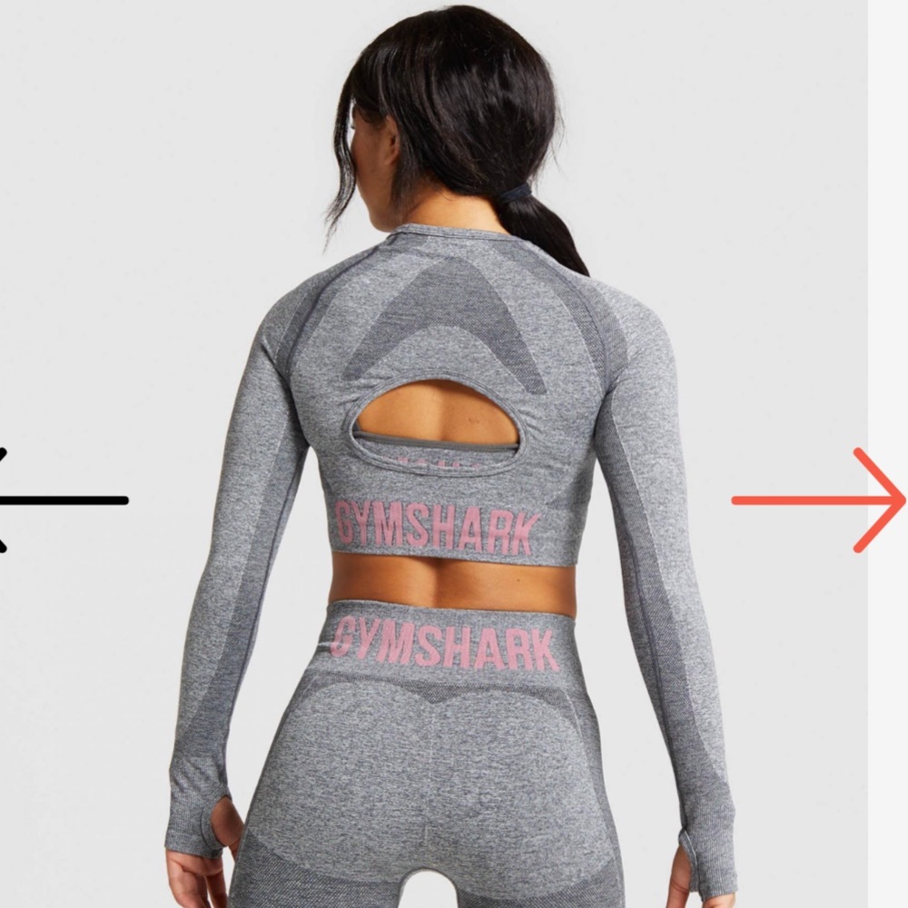 Gymshark Flex Sports Long Sleeve Crop Top - Charcoal Marl/Pink